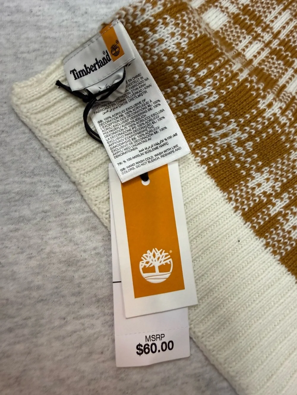 Timberland Buffalo Plaid Scarf 🧣 Brown & Cream NWT